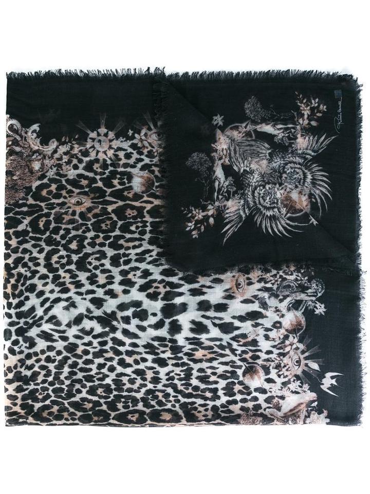 Roberto Cavalli Leopard Print Scarf, Women's, Black, Silk/cashmere