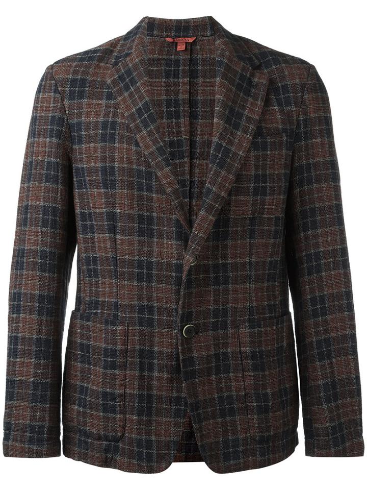 Barena Checked Blazer, Men's, Size: 54, Blue, Cotton/linen/flax