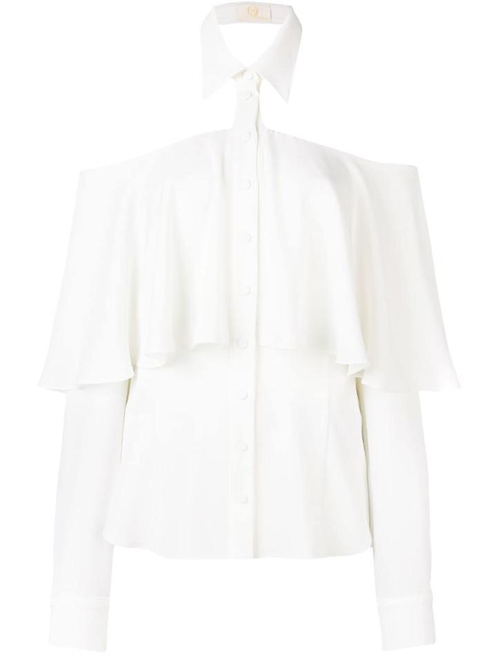 Sara Battaglia Cut Out Shoulder Blouse - White