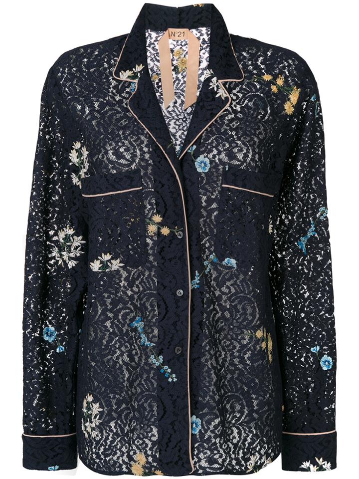 No21 Embroidered Lace Shirt - Blue