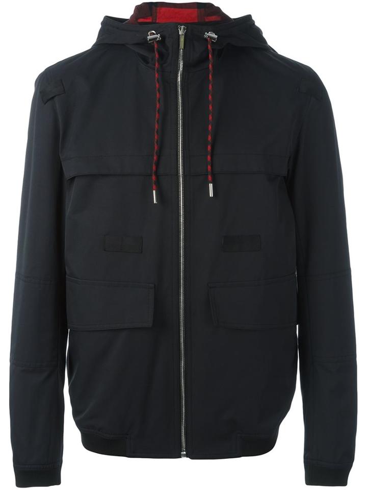 Dior Homme Checked Detailing Hooded Jacket, Men's, Size: 50, Black, Cotton/nylon/polyamide/cupro