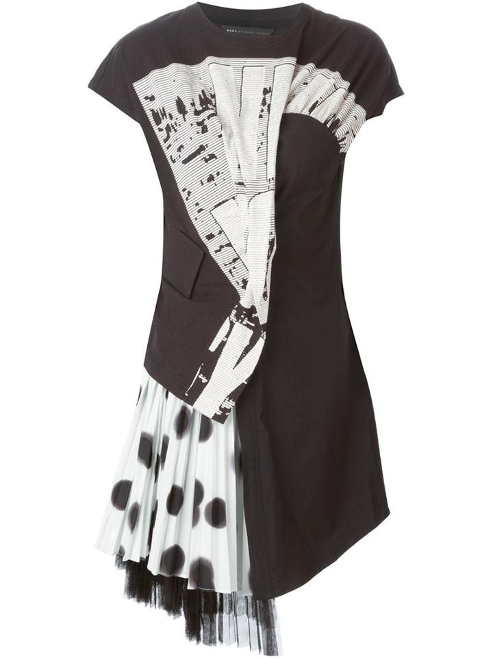 Marc By Marc Jacobs Blurred Dot Layered Dress, Women's, Size: Medium, Black, Cotton/spandex/elastane/polyester