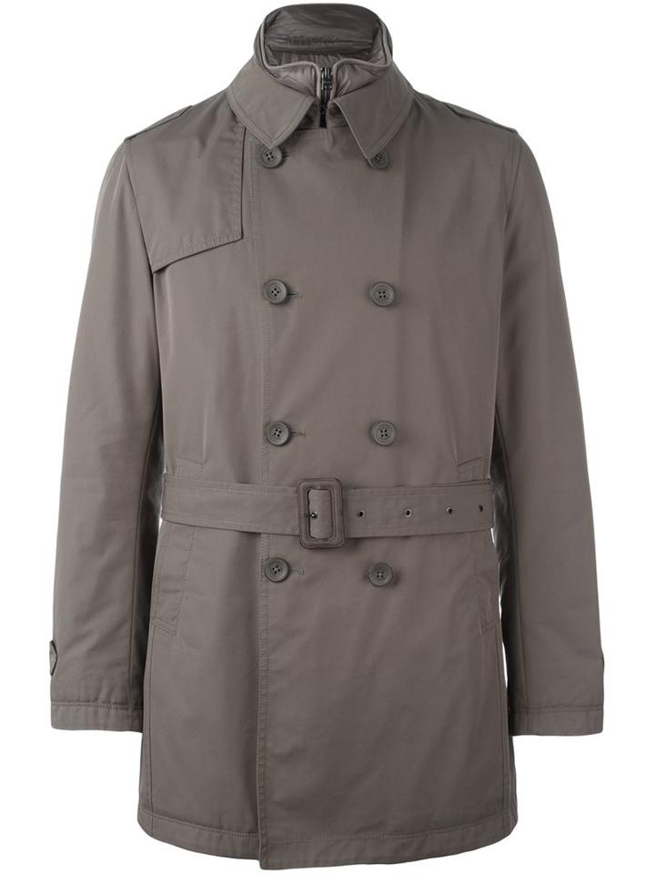 Herno Double Breasted Trench Coat, Men's, Size: 52, Grey, Cotton/feather Down/polyamide