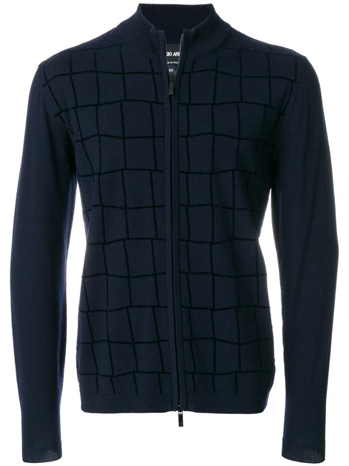 Giorgio Armani Check Zipped Cardigan - Blue