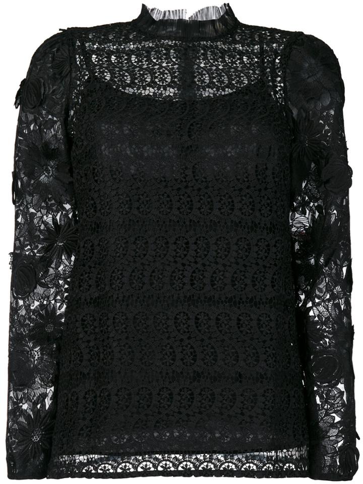 Michael Michael Kors Flower Appliqué Lace Blouse - Black