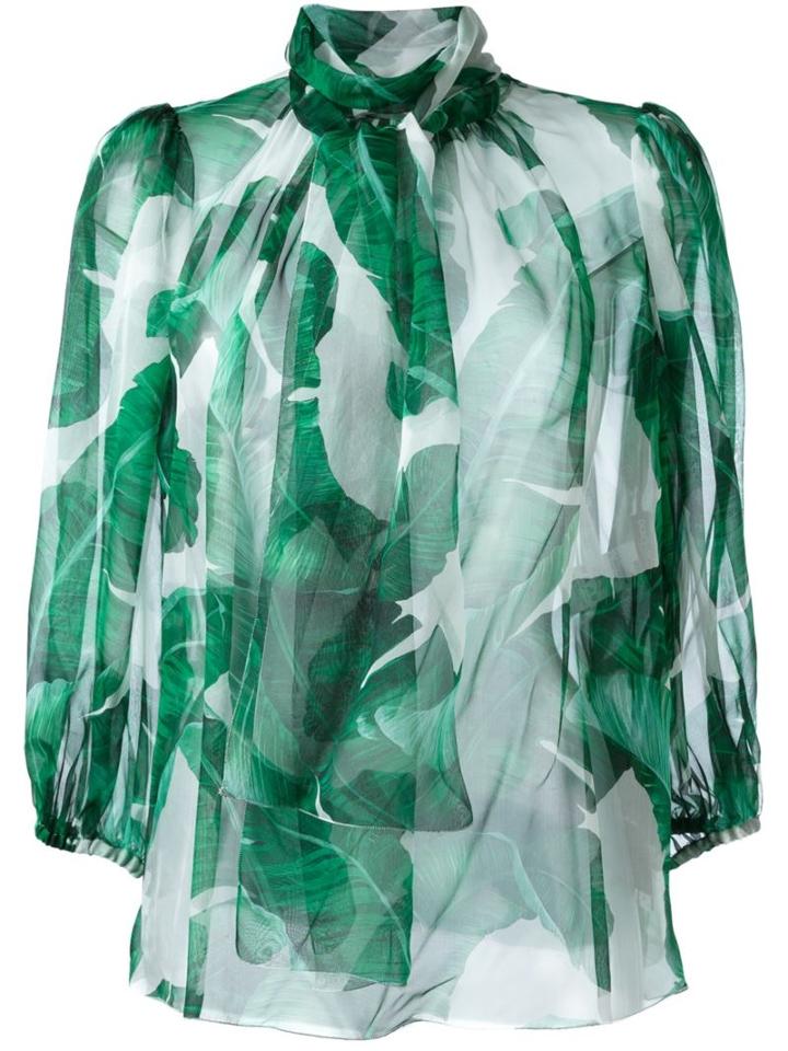 Dolce & Gabbana Banana Leaf Print Sheer Blouse