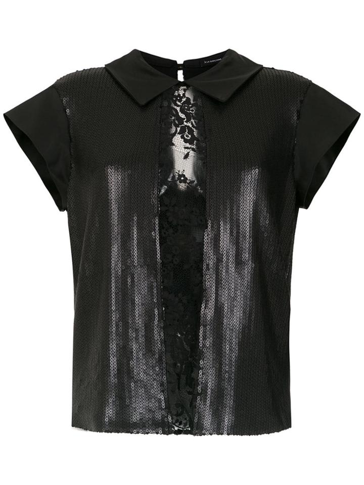 À La Garçonne Sequin Polo Shirt - Black