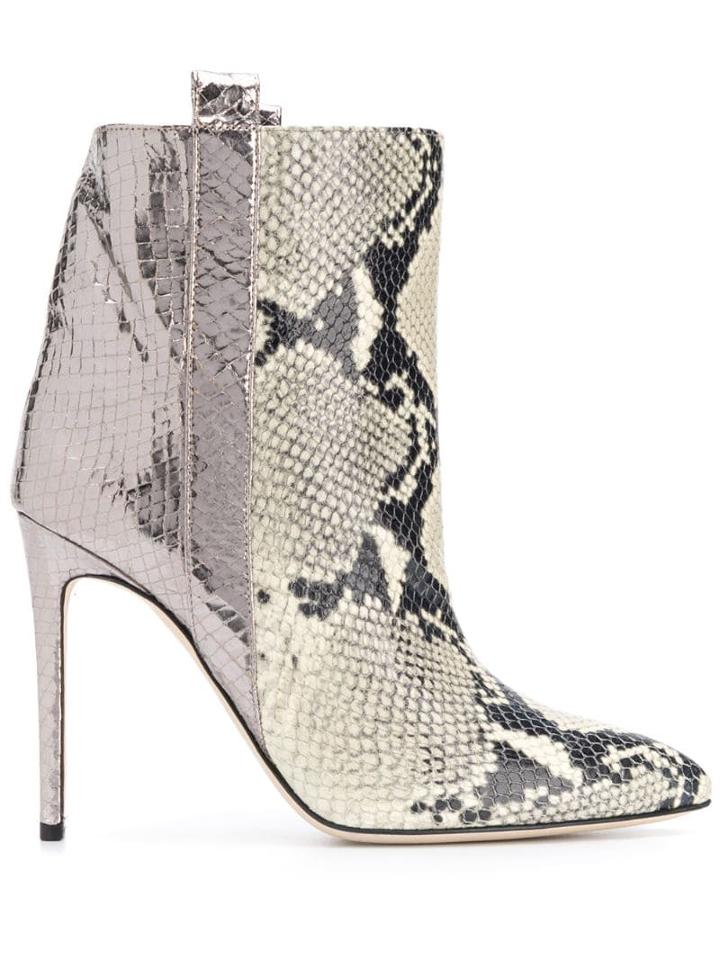 Paris Texas Snake Effect High Heel Boots - Silver