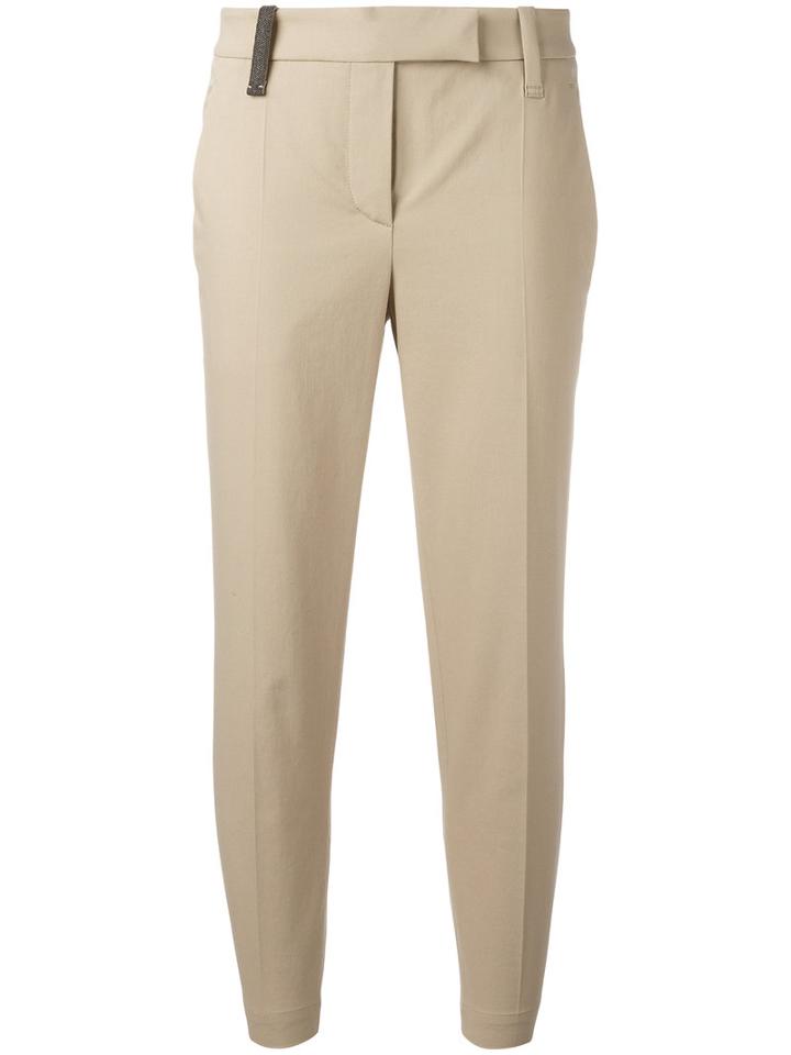 Brunello Cucinelli Tailored Cropped Trousers, Women's, Size: 40, Nude/neutrals, Cotton/spandex/elastane/brass/cupro