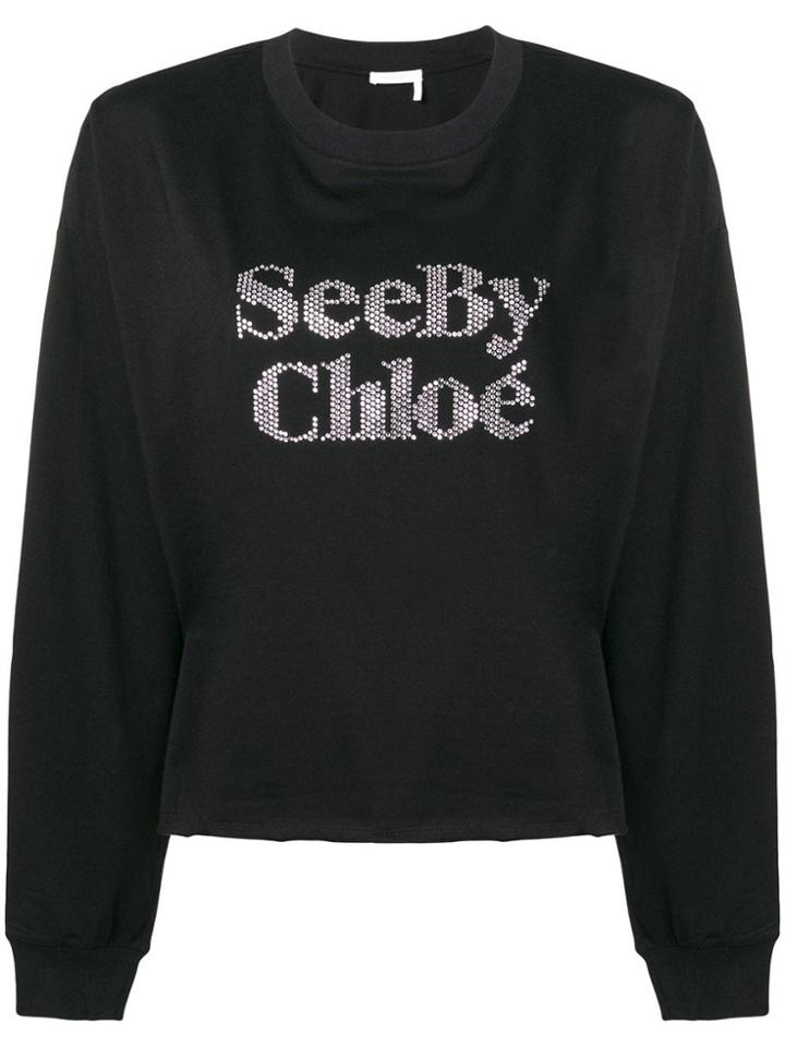 See By Chloé Embellished Logo Top - Black