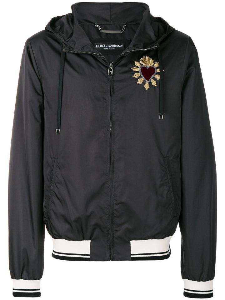 Dolce & Gabbana Sacred Heart Appliqué Hooded Jacket - Black