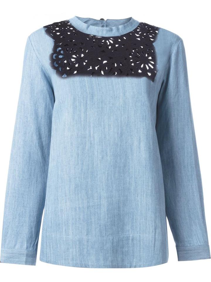 Sea Embroidered Panel Denim Top