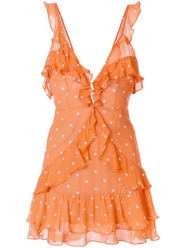 For Love And Lemons Polka Dot Frill Trim Dress - Nude & Neutrals