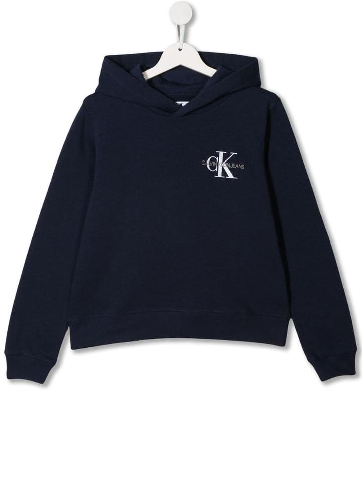 Calvin Klein Kids Logo Embroidered Hoodie - Blue