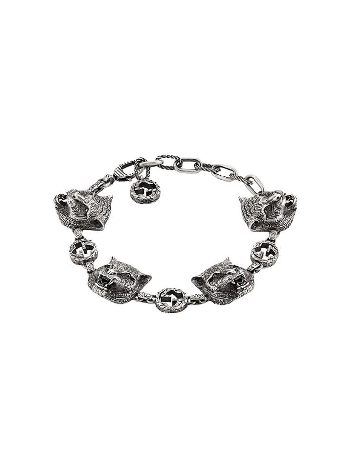 Gucci Gucci Garden Feline Head Motif Bracelet - Silver