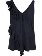 Drome - Ruffled Tank Top - Women - Suede - S, Blue, Suede