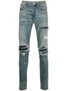 Amiri Leather Insert Ripped Jeans - Blue