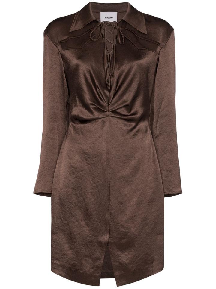 Nanushka Pantha Lace Front Dress - Brown