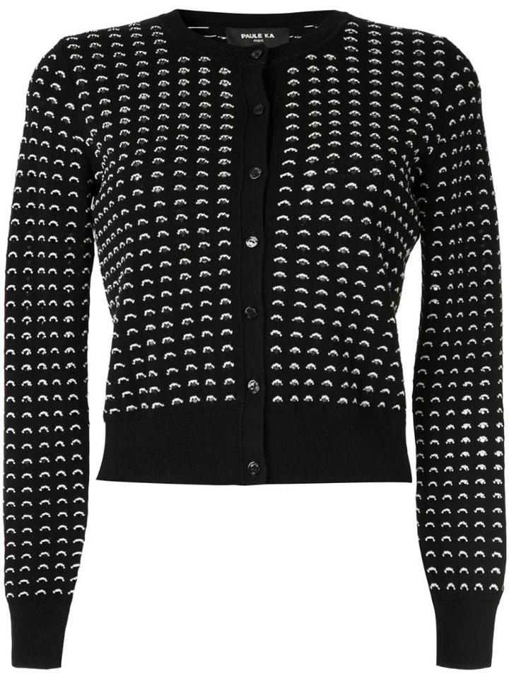 Paule Ka Contrast Knit Cardigan - Black