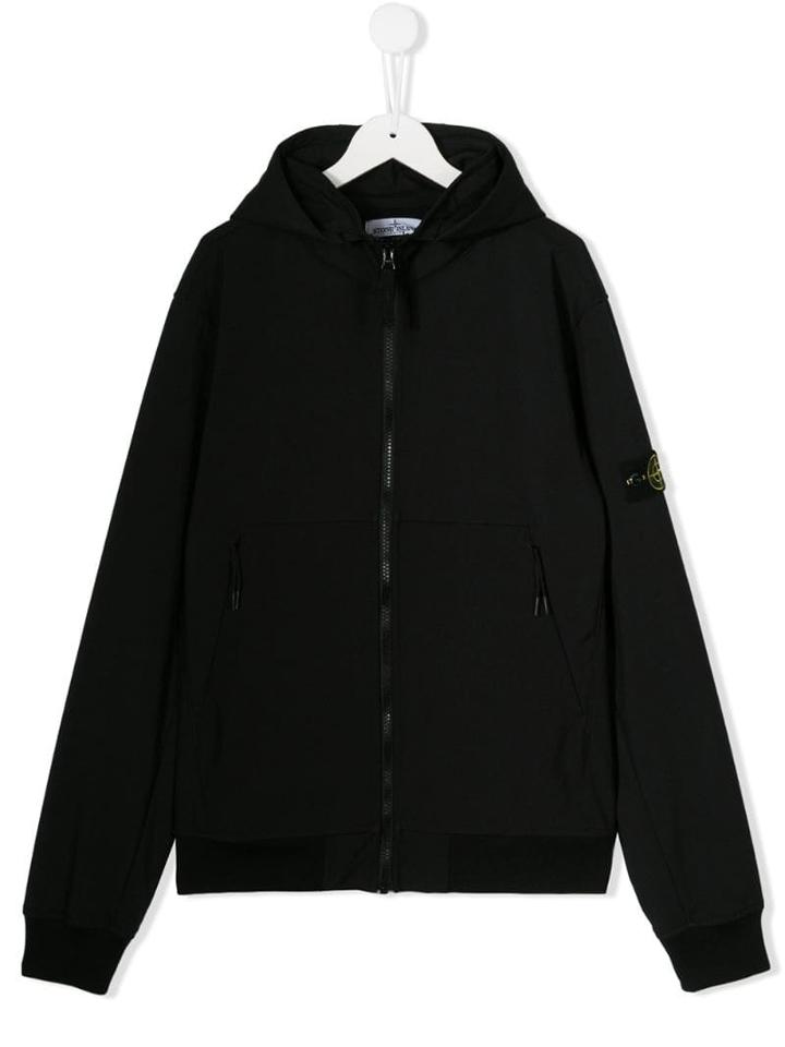Stone Island Junior Logo-patch Hooded Jacket - Black