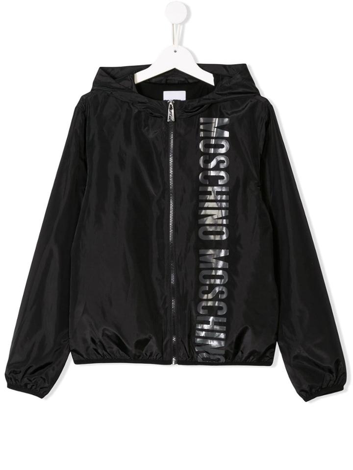 Moschino Kids Teen Logo Print Hooded Jacket - Black
