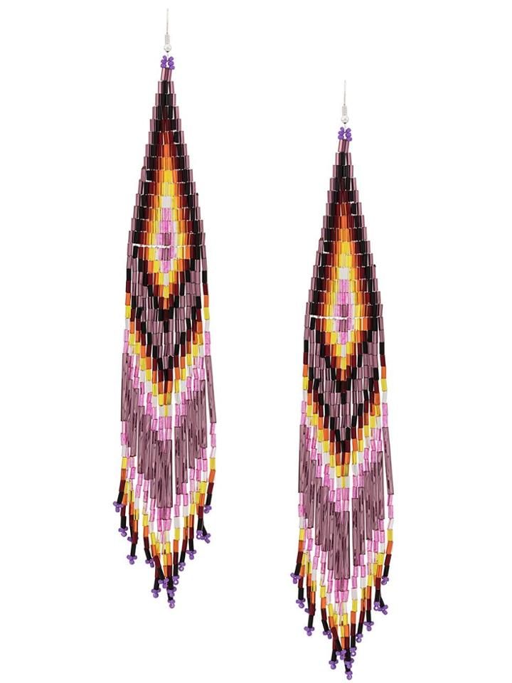 Jessie Western Beaded Long Earrings - Pink