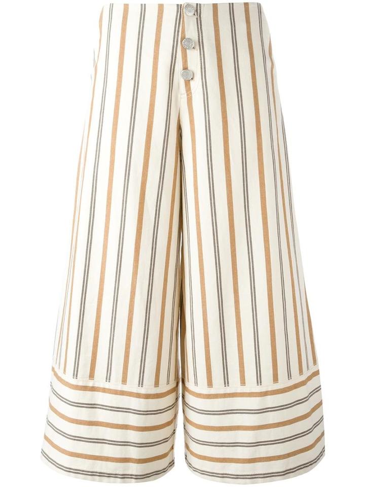 See By Chloé Striped Cropped Trousers, Women's, Size: 34, Nude/neutrals, Cotton