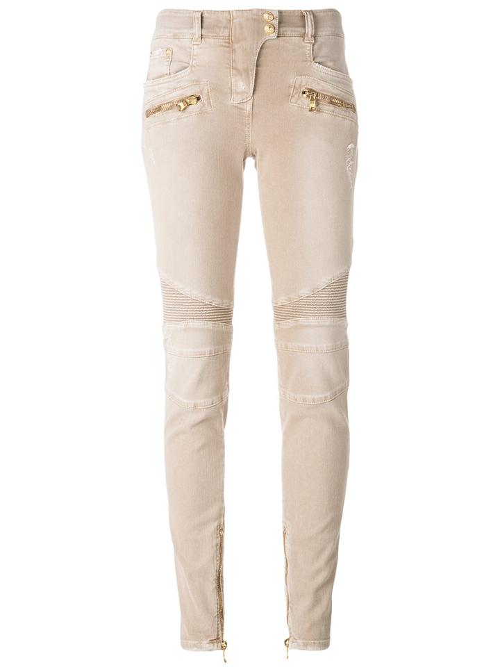 Balmain Skinny Biker Jeans, Women's, Size: 40, Nude/neutrals, Cotton/spandex/elastane