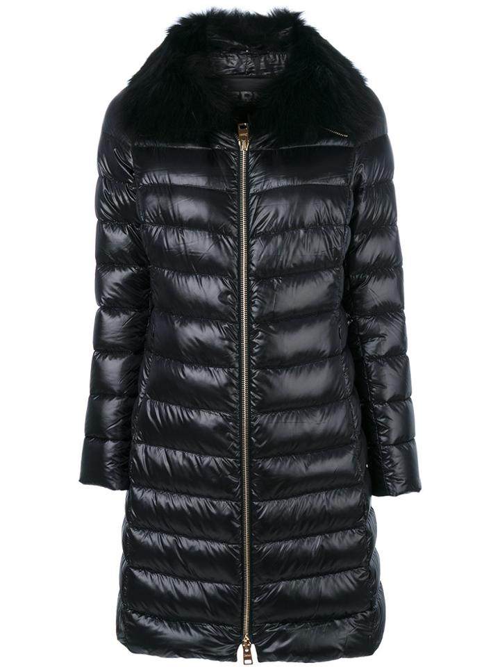 Herno Fur Trim Padded Coat - Black