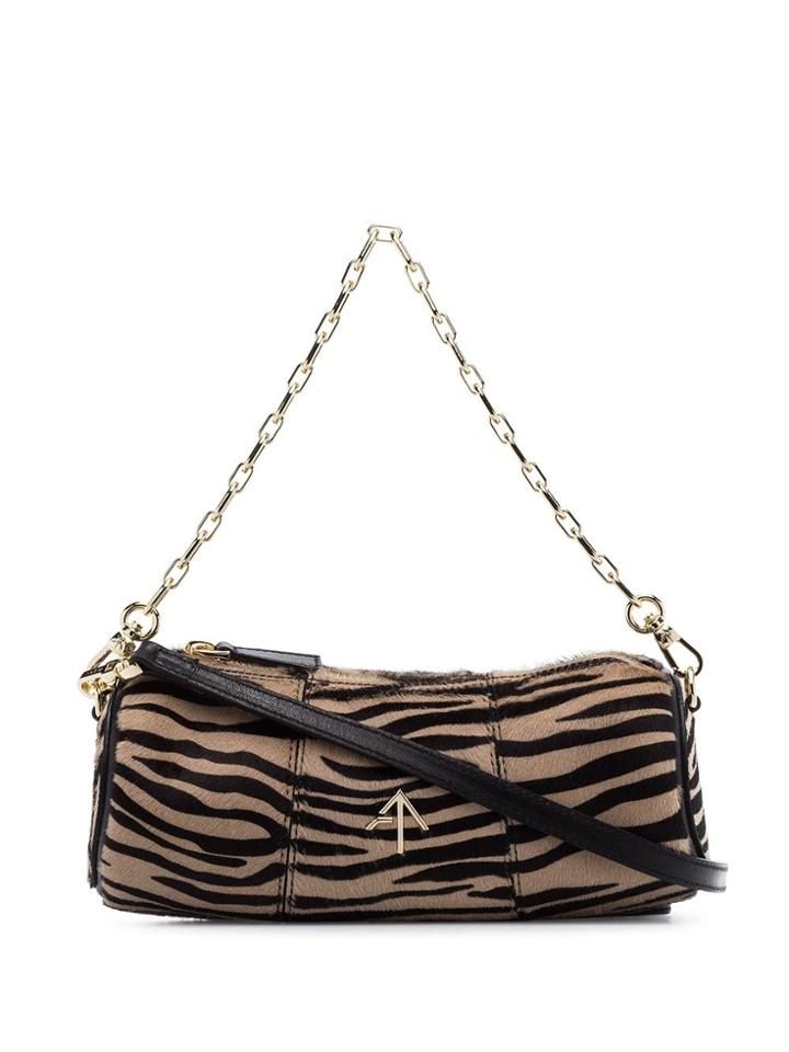 Manu Atelier Brown Tiger Print Mini Cylinder Shoulder Bag