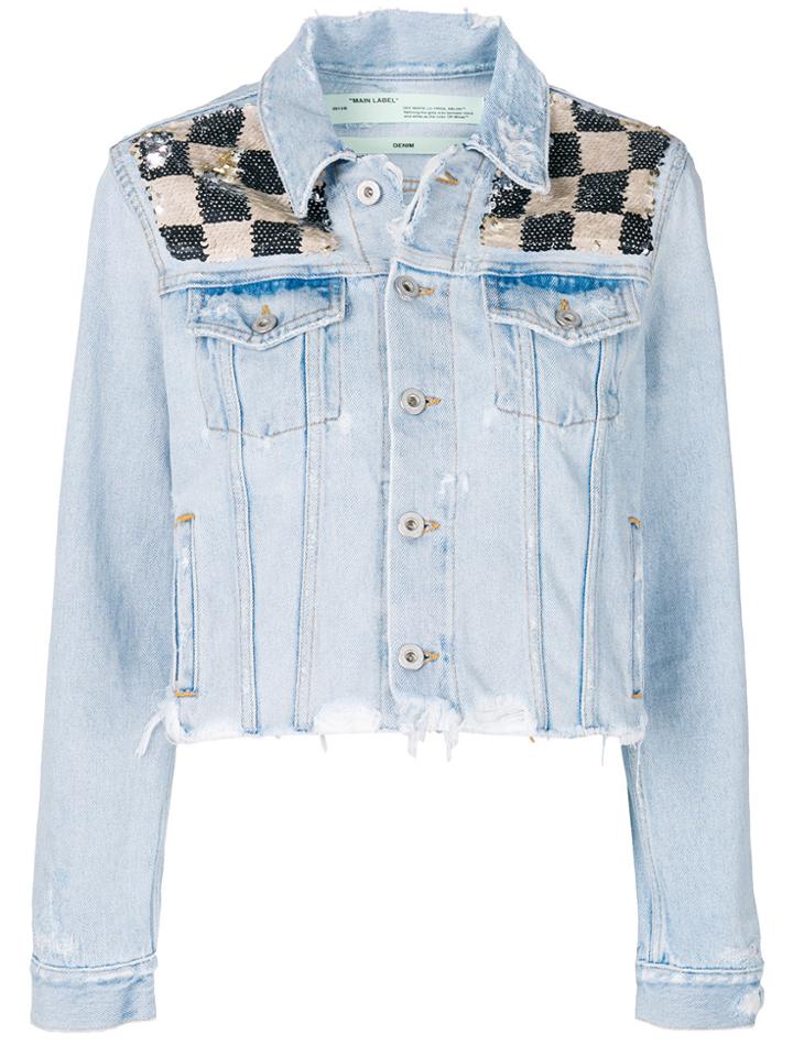 Off-white Checkered Sequin Denim Jacket - Blue