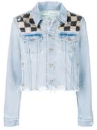 Off-white Checkered Sequin Denim Jacket - Blue
