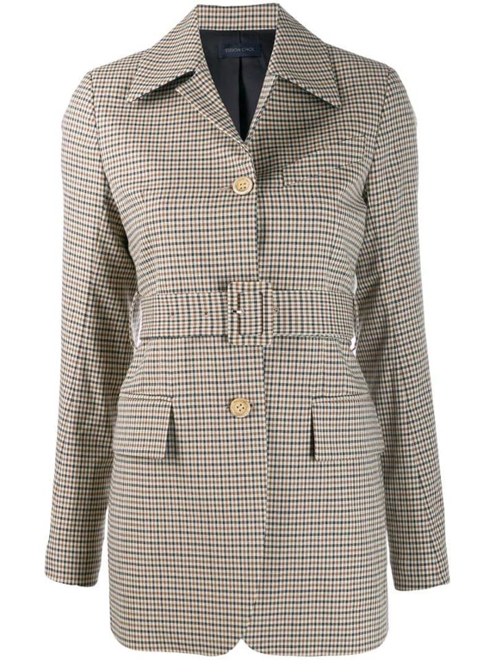 Eudon Choi Plaid Belted Jacket - Brown