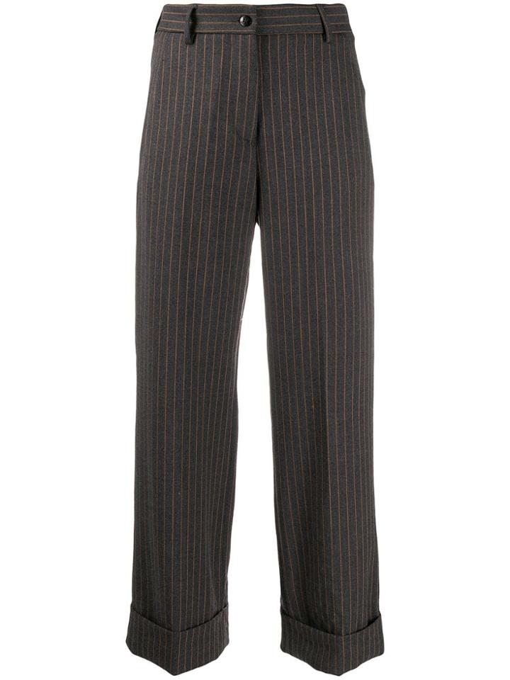Brag-wette Pinstripe Cropped Trousers - Grey