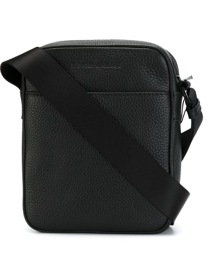 Emporio Armani Small Zipped Shoulder Bag, Men's, Black, Leather