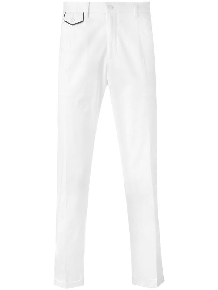 Dolce & Gabbana Embroidered Crown Chinos, Men's, Size: 54, White, Cotton/spandex/elastane