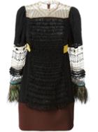 Valentino Embroidered Bead Dress, Women's, Size: 40, Black, Polyamide/silk/ostrich Feather