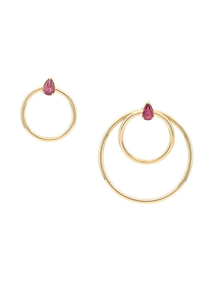 Daou 18kt Yellow Gold Convertible Double Gold Hoop Orbit Ruby Earrings