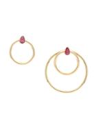 Daou 18kt Yellow Gold Convertible Double Gold Hoop Orbit Ruby Earrings