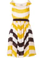 Fendi Stripe Pleated Dress, Women's, Size: 44, Nude/neutrals, Silk