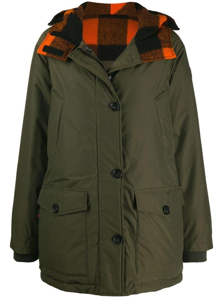 Woolrich Check Hooded Short Parka - Green