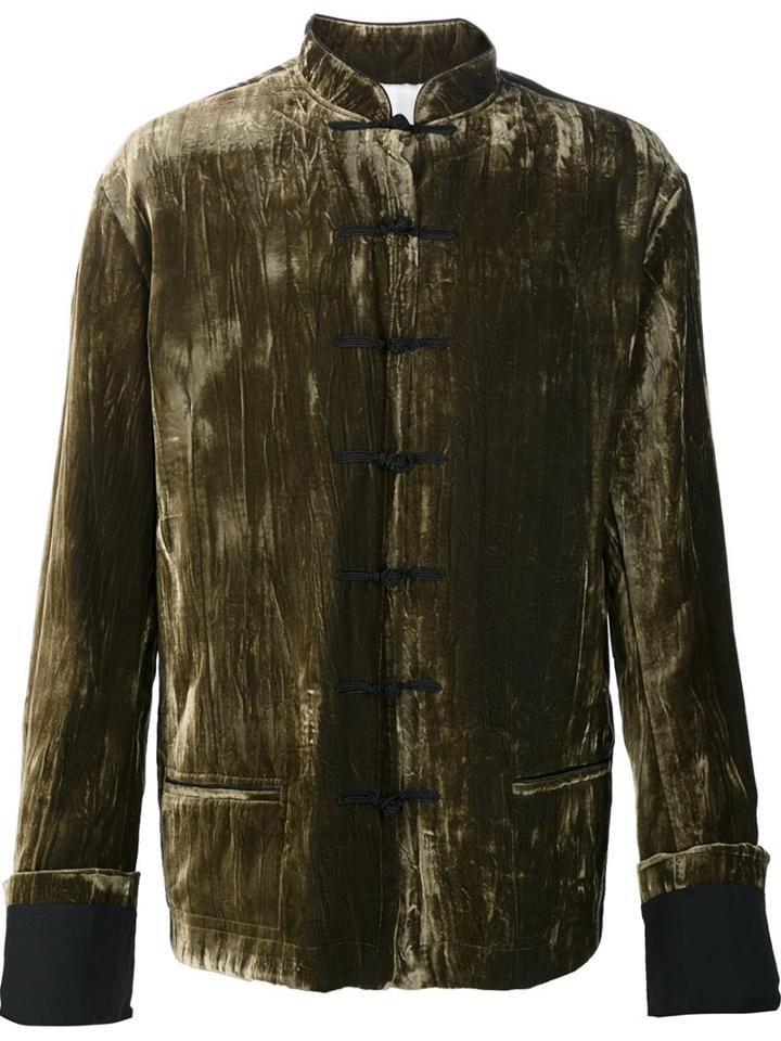 Haider Ackermann Mandarin Collar Velvet Blazer, Men's, Size: Small, Green, Acetate/rayon