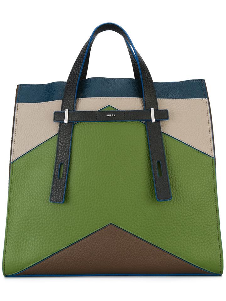 Furla Colour-block Tote, Men's, Green, Calf Leather