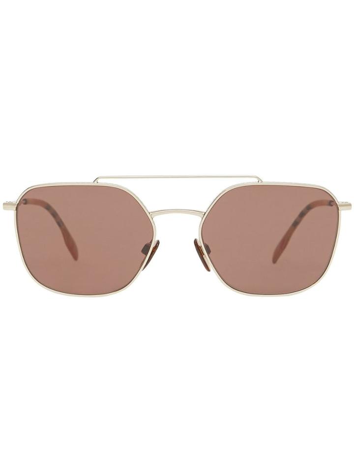 Burberry Eyewear Vintage Check Detail Square Pilot Sunglasses - Gold