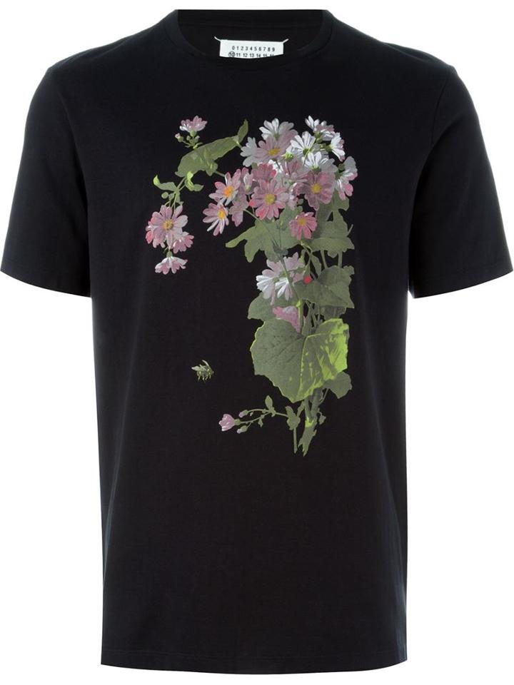 Maison Margiela Floral Print T-shirt, Men's, Size: 50, Black, Cotton