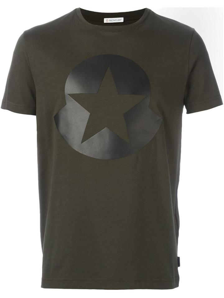Moncler Star Logo Print T-shirt, Men's, Size: Large, Green, Cotton/lamb Skin