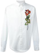Christian Pellizzari Embroidered Flower Shirt, Men's, Size: 50, White, Cotton