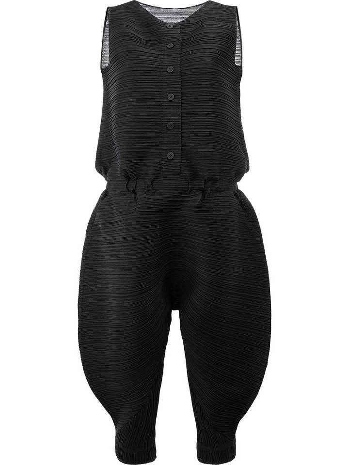 Pleats Please By Issey Miyake Drop-crotch Pleated Playsuit, Women's, Size: 3, Black, Polyester