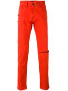 424 Fairfax - Ripped Knee Slim Fit Jeans - Men - Cotton - 30, Yellow/orange, Cotton