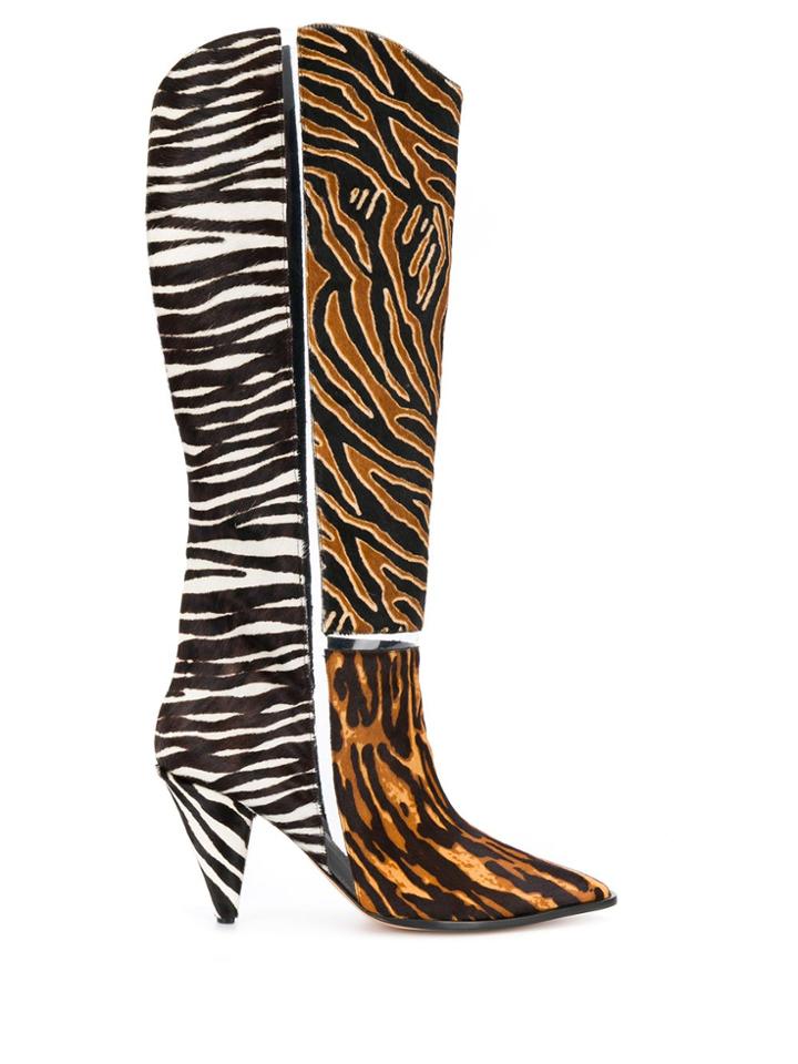 Alexandre Birman Dora Mixed-print Knee Boots - Brown